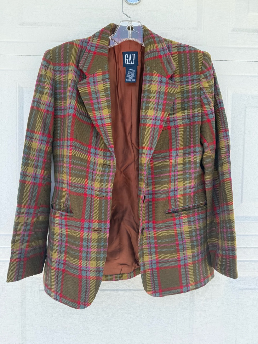 Vintage 1990’s GAP Plaid Wool Blend Blazer Career Preppy Academic Jacket XS/TP